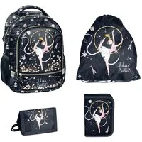 PASO Schulranzen 4 Teile Schulset: Rucksack + Turnbeutel + Federmappe + Portemonnaie, Ballerina