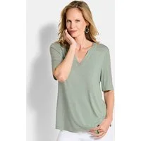 GOLDNER T-Shirt Jerseyshirt mit Blende Basicshirt mit Rundhals mit V-Ausschnitt und Halbarm