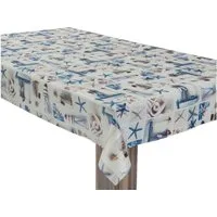 laro Tischdecke Wachstuchtischdecke Seestern Patchwork Blau PVC Eckig
