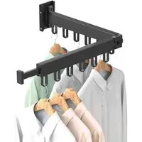 BlingBin Wäscheständer Klappbar Ausziehbar Kleiderstange Wandmontage mit 12 Haken, Faltbarer Kleiderständer mit Handtuchhalter für Balkon, Badezimmer