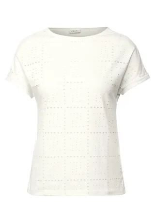 Cecil - T-Shirt mit Lochmuster weiß - Gr. - S