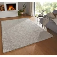 TaraCarpet Wollteppich TaraCarpet Bubble Moderner Schlingenteppich aus reiner Schurwolle, rechteckig, Höhe: 20 mm, Wollteppich weiß Wohnzimmer Schlafzimmer Esszimmer Bubble ca 80x150