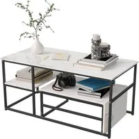FUROKOY Couchtisch Beistelltisch Sofatisch wohnzimmertisch kaffeetisch 2er set (Quadratische,Set 2 in 1), Modern design Couchtisch mit Schwarz beinen,Marmoroptik,Schwarz + Weiß