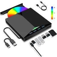 AIMAX Externes CD DVD Laufwerk, 7-in-1 USB 3.0 Type-C Laufwerk, Schwarz DVD-Brenner (DVD-Brenner, CD DVD RW Brenner für Laptop, PC und MacBook)