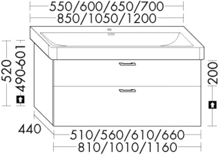 Burgbad Waschtischunterschrank System 30 Preisgruppe 4 Sana 520x510x440 Eiche Weiß, WYKR051F6335 WYKR051F6335
