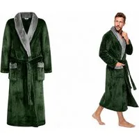 Rungassi Herrenbademantel Exklusiver Herren Bademantel Coral Fleece Grün-Grau Schalkragen 8218, 100 % Polyester
