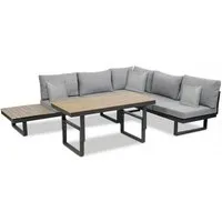 Greemotion Gartenlounge-Set San Jose, Loungemöbel Outdoor, Alu-Teak, Esstisch & Liegefunktion, (inkl. Auflagen), Farbe Schwarz/Grau