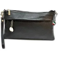 FLORENCE Clutch Florence Damen Clutch Leder Tasche (Clutch, Clutch), Damen Tasche Echtes Leder schwarz, Made-In Italy
