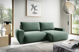 Ecksofa Schlafsofa GALAN Stoff Poso Grün Ottomane Rechts