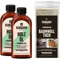 Schrader Holzöl Set - 3-teilig, farbloses Pflegeöl für Holzoberflächen - Made in Germany