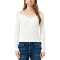 QS Langarmshirt mit Spitzen-V-Ausschnitt