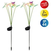 näve LED Solarleuchte Mariposa, LED fest integriert, Warmweiß, 2er-Set Dekoerdspieß, je 6 Schmetterlinge, je 6 LED, H: 70cm, bunt