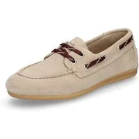 MIDS MELVA Damen Schnürschuh beige aus Velourleder, Loafer im Mokassin-Stil mit Lederfutter