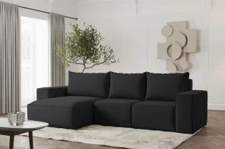 Ecksofa Designersofa ESTELLE in Stoff Opera Velvet Schwarz Ottomane Links