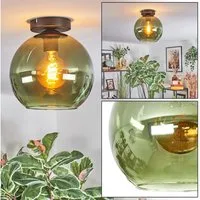 hofstein Deckenleuchte Deckenlampe aus Metall/Glas in Schwarz/Grün, Deckenleuchte im modernen Vintage-Design (Schirm Ø 25 cm), 1 x E27
