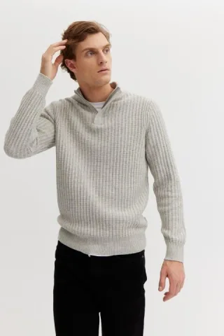 BASEFIELD - Zip Troyer Pullover oat grey mel. - Gr. - XXL