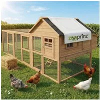 Zooprinz Hühnerstall Hühnerhaus Hühnervoliere Happy Huhn XXL mit Freilauf Wetterfest, Winterfest, Nistkasten, Kotschublade, Sitzstangen, Hühnerleiter