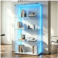Simurq Glasvitrine Standvitrinen mit LED Beleuchtung Vitrinenschrank mit Glastür (glas vitrine mit 2 Glastür und 4 Lagen,Schloss,Kippsicherung) Sammlervitrine aus gehärtetes Glas,Modernes rahmenloses Design