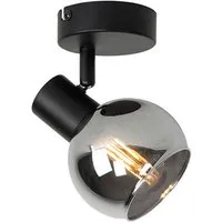 Qazqa LED Aufbaustrahler Vidro, Dimmbar, LED wechselbar, Extra-Warmweiß, QAZQA Aufbau­spot, e14, Schwarz, Glas, Art Deco