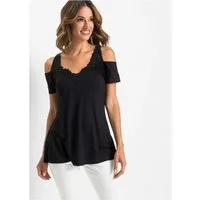 bonprix T-Shirt bequeme Passform, Kurzarm, Cut-Outs, toller Spitzenbesatz