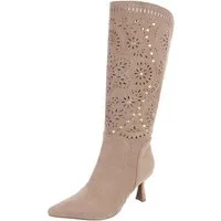 Ital-Design Kniehohe Stiefel mit Aussparungen und Absatz für Damen Sommerboots (91261221) Pfennig-/Stilettoabsatz Stiefel in Hellbraun