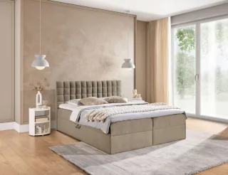 Boxspringbett Schlafzimmerbett TORIBO PREMIUM 120x220cm Stoff Coral Dunkelbeige