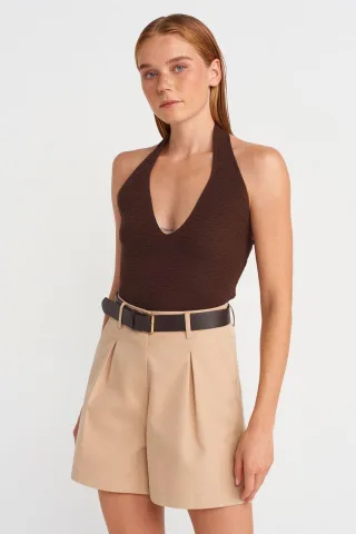 Rippstrick-Halsbande-Blouse