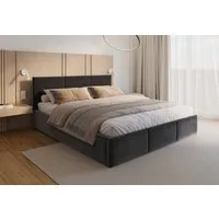 FDM Polsterbett AMBER modern mit Bettkasten MADE IN EU - mit Trinity Velours Bezug (verfügbar 90x200 120x200 140x200 160x200 180x200cm, Bettrahmen, Bett, mit großen gepolsterten Kopfteil, mit Bettkasten zum aufklappen), Hebbarer Metallrahmen, Bettkas