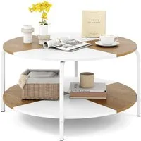 COSTWAY Couchtisch, rund, 80 cm Wohnzimmertisch 2 Ebenen mit Ablage