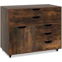 COSTWAY Rollcontainer, mit 5 Schubladen, Büroschrank mit Rollen, weiß