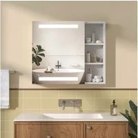 AQUABATOS Badezimmerspiegelschrank LED Spiegelschrank Bad mit Beleuchtung IR Sensor Badezimmerschrank Wandschrank Badezimmer 70x60cm, Anti-fog, Dimmbar, Steckdose, IP44