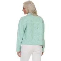 Aurela Damenmode Jeansjacke Damen Sommerjacke Jeanslook leichte Kurzjacke Denim mit Lochstickerei