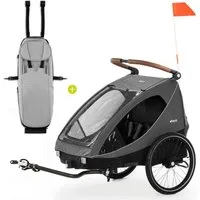 Hauck Fahrradkinderanhänger Dryk Duo Set - Melange Grey, 2in1 Fahrradanhänger Buggy für 2 Kinder bis 44 kg mit Babysitz Lounger