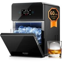 eCozy Eiswürfelmaschine für kristallklare Eiskugeln Ø 60 mm, extragroß, 3 Eiskugeln in 45 Min, Selbstreinigung, Duale Wasserzufuhr, LED-Display, 96 Eiskugeln/Tag