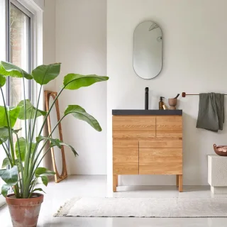 Waschtisch aus Eiche mit Lavastein-Waschbecken Loft Sil Trendy