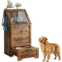 GarveeMore Futterstation Futterschrank Hunde mit 2 Edelstahlnäpfen Tierfutterschrank