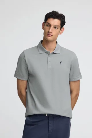 Poloshirt blaugrau aus Pikee mit gesticktem Rigby Go-Logo