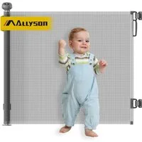 Allyson Treppenschutzgitter Türschutzgitter Ausziehbar, Tür & Treppengitter für Kinder & Haustiere (Inklusive Befestigungsmaterial für zwei unterschiedliche Positionen), Platzsparend ausziehbar bis 140cm, robustes PVC-Netz für Kind & Hund