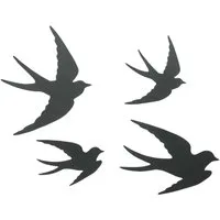 Dekoleidenschaft Wanddekoobjekt "Vögel" Wanddeko aus Metall, schwarz, Wandhänger Wandtattoo Metallbild (4 St., im Set)