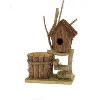 Spetebo Übertopf Holz Vogelhaus mit Blumentopf - 32 x 22 cm