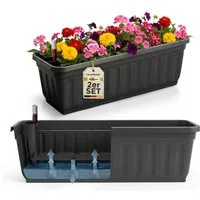 Hausfelder Blumenkasten Balkonkasten mit Wasserstandsanzeiger, Pflanzkasten 2er Set, 60cm (2er Set, 2 St., Jedes Set enthält: Füllstandsanzeiger, Boden, Pflanzkasten), Blumenkästen UV- und witterungsbeständig für innen und außen, matt
