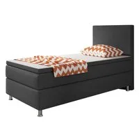 inter Boxspringbett Berlin Webstoff mit 7 Zonen Taschenfederkern und Topper (90x200 cm, Anthrazit mit 7 Zonen Taschenfederkernmatratze und Topper), Taschenfederkern-Komfort, gepolstertes Kopfteil, inklusive Matratze