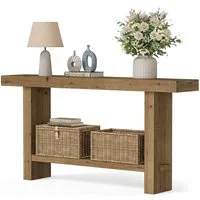 Tribesigns Konsolentisch Schmaler Massivholz Konsolentisch, 2 Stufiger Extra Langer Flurtisch