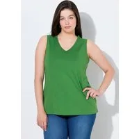 Ulla Popken Longtop Top Classic V-Ausschnitt ärmellos Biobaumwolle