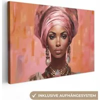 OneMillionCanvasses® Leinwandbild Kunst - Frau - Rosa - Schmuck - Porträt, Fotodruck (1 St), Leinwand Bilder Klein, Wand Dekoration Aesthetic 30x20 cm