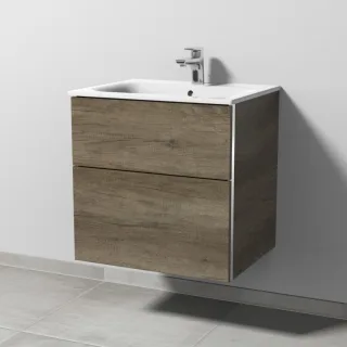 Sanipa 3way Waschtischunterbau zu Geberit Renova Plan Slim Waschtisch mit 2 Auszügen, Eiche-Nebraska BR68637