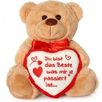 matches21 HOME & HOBBY Plüschfigur Teddybär mit Herz DU BIST DAS BESTE Plüsch-Teddy braun 25 cm (1-St), Süßes Kuscheltier als Valentinstag Liebe Geschenk