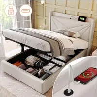 TavilaEcon Boxspringbett Einzelbett mit Stauraum und USB Typ C Ladefunktion