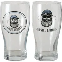 BOLTZE Bierglas Camper Gläser Set 2er – „Happy Camper“ & „Hipster Camper“, 550 ml, 2-tlg., Glas