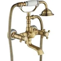 wohnwerk.idee Wannenarmatur Badewannenarmatur Gold Matt Gebürstet Vintage Antik Old